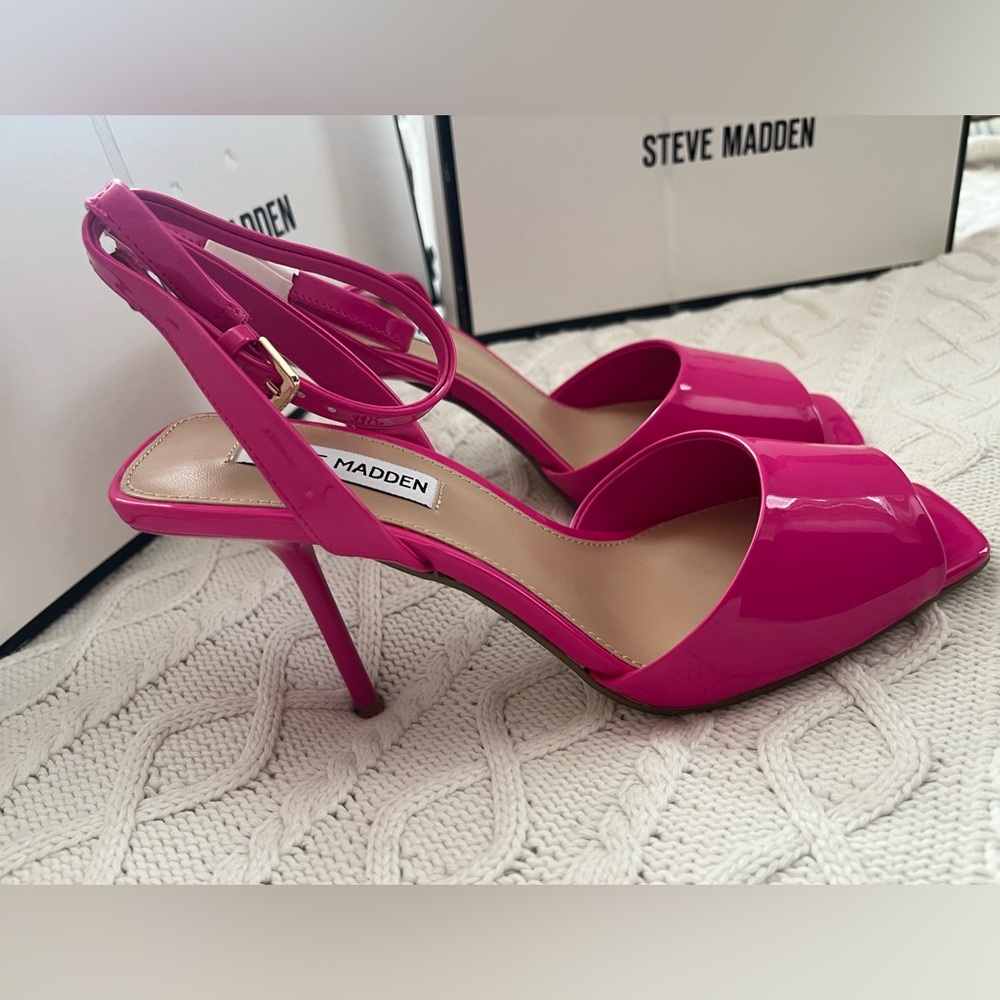 Steve Madden Pink Patent Leather “leesha”Women's Adjustable Heels Various Sizes - Picture 11 of 14